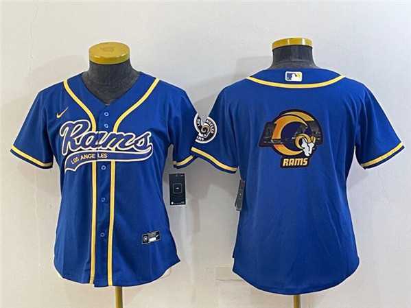 Womens Los Angeles Rams Royal Team Big Logo With Patch Cool Base Stitched Baseball Jersey->women nfl jersey->Women Jersey